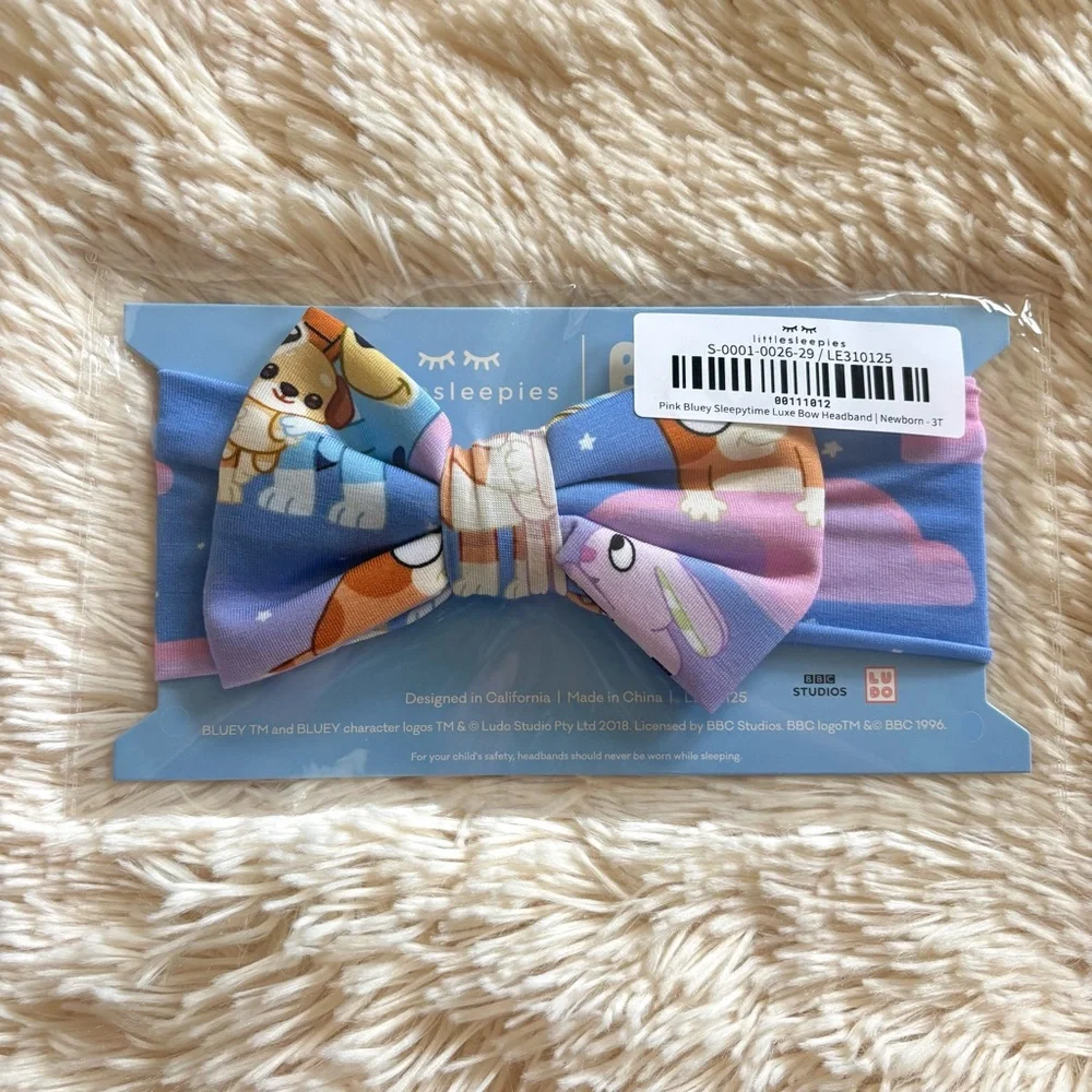 Little Sleepies Pink Bluey Sleepytime Luxe Bow Headband NWT